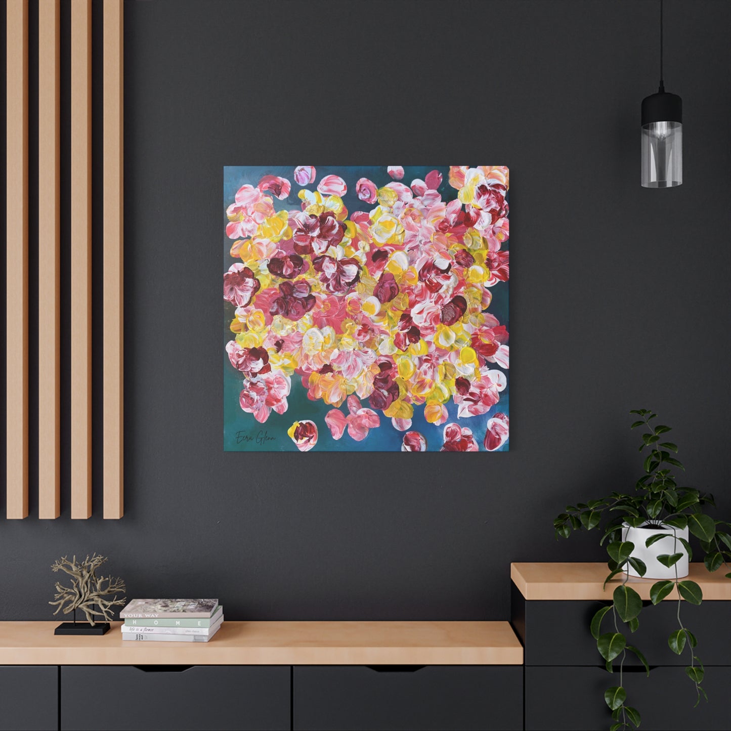 "Petals in the Water" Finger Painting - Floral Art Print Matte Canvas, Stretched, 1.25"