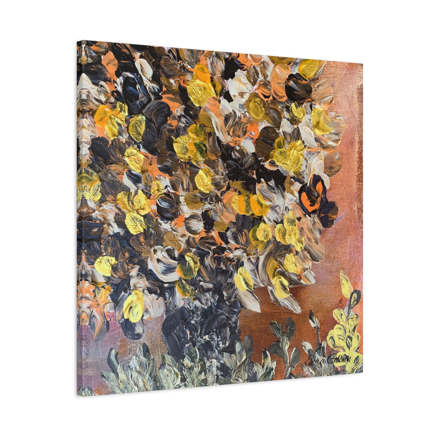 "Blossoming Shrub" Finger Painting - Floral Art Print Matte Canvas, Stretched, 1.25"