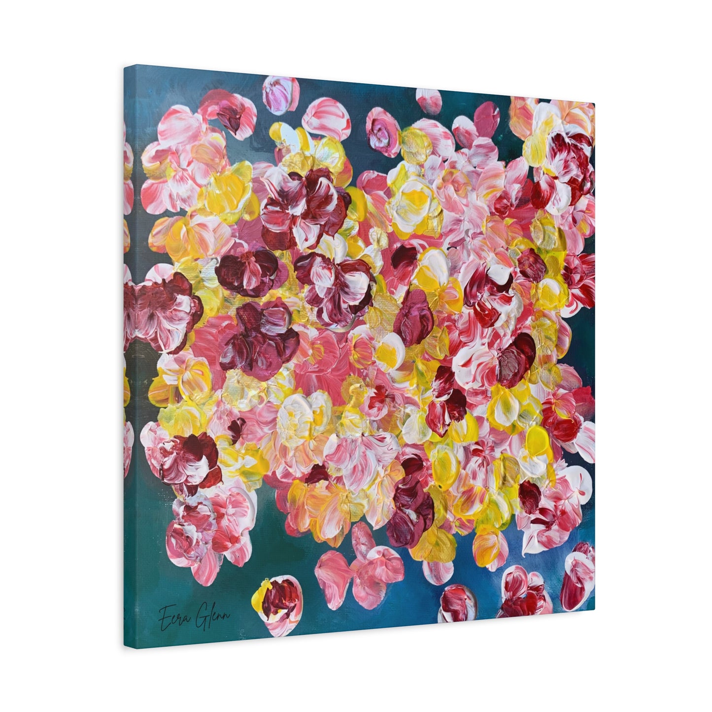 "Petals in the Water" Finger Painting - Floral Art Print Matte Canvas, Stretched, 1.25"