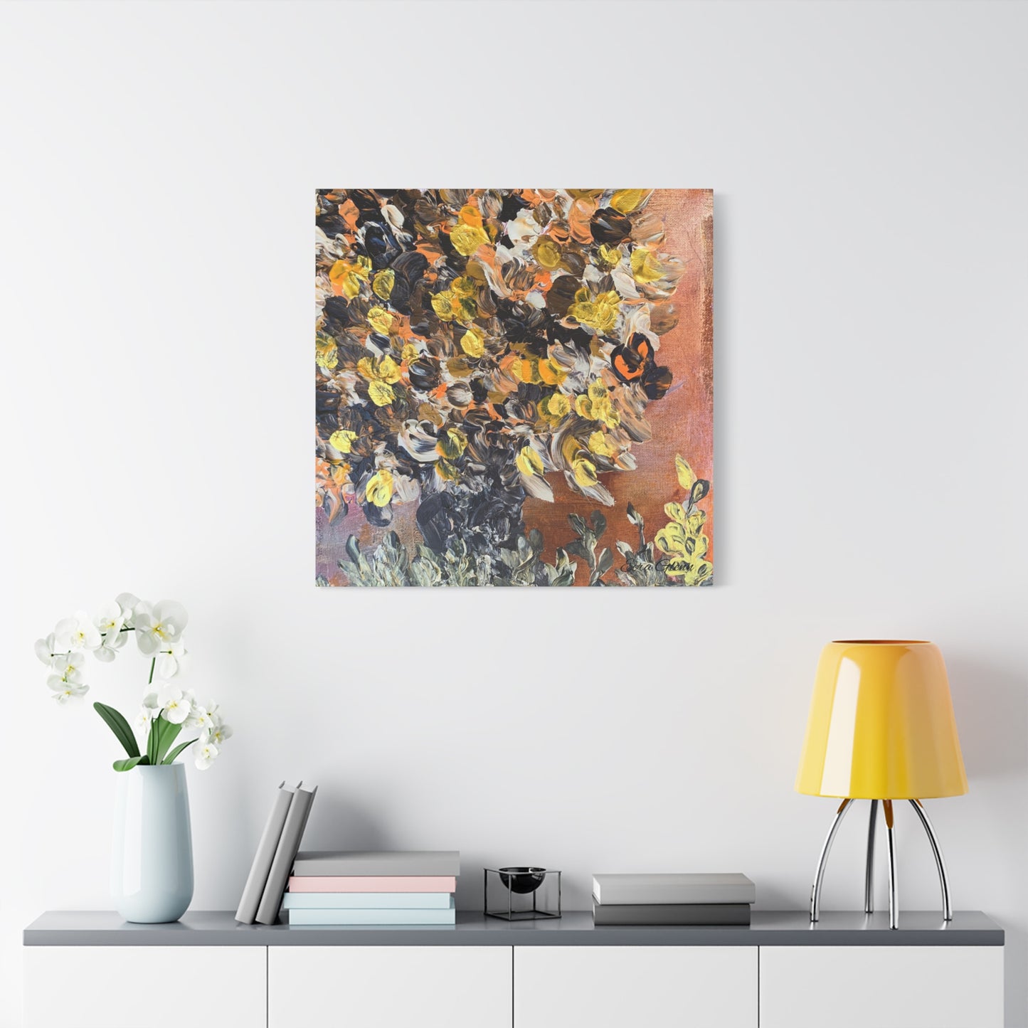 "Blossoming Shrub" Finger Painting - Floral Art Print Matte Canvas, Stretched, 1.25"