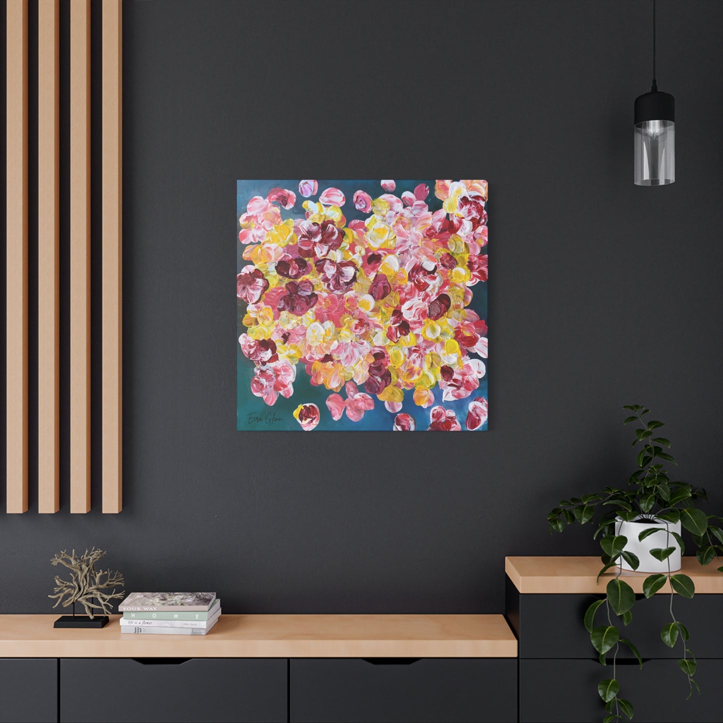 "Petals in the Water" Finger Painting - Floral Art Print Matte Canvas, Stretched, 1.25"