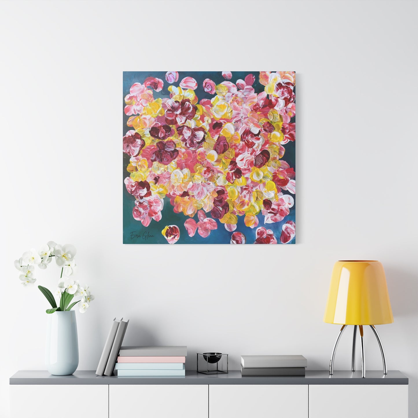 "Petals in the Water" Finger Painting - Floral Art Print Matte Canvas, Stretched, 1.25"