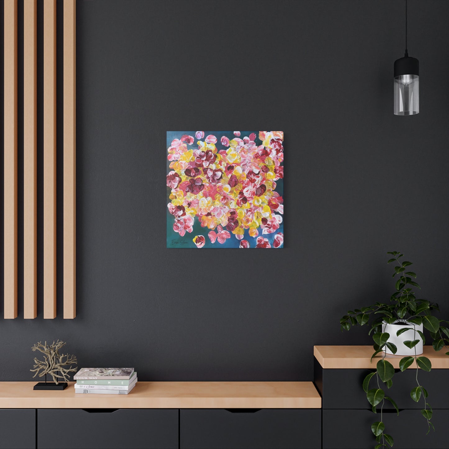 "Petals in the Water" Finger Painting - Floral Art Print Matte Canvas, Stretched, 1.25"
