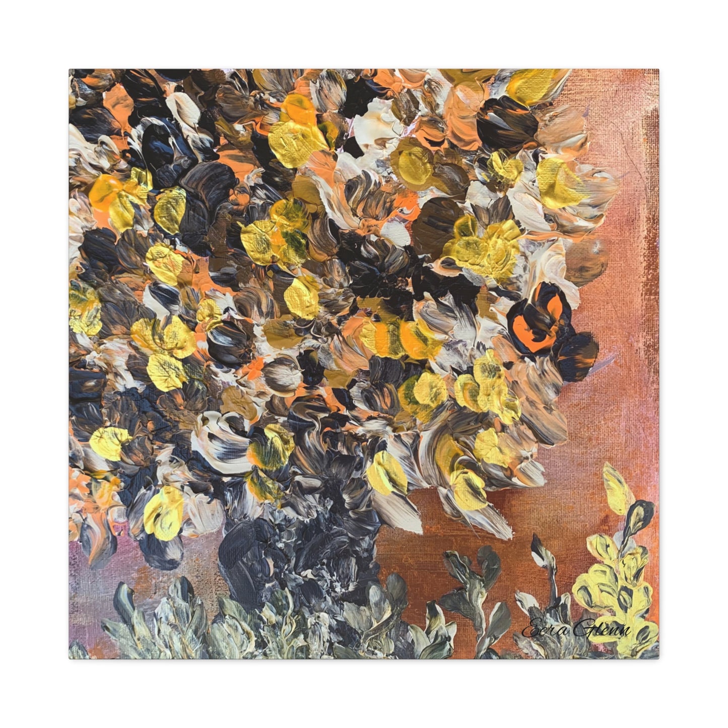 "Blossoming Shrub" Finger Painting - Floral Art Print Matte Canvas, Stretched, 1.25"