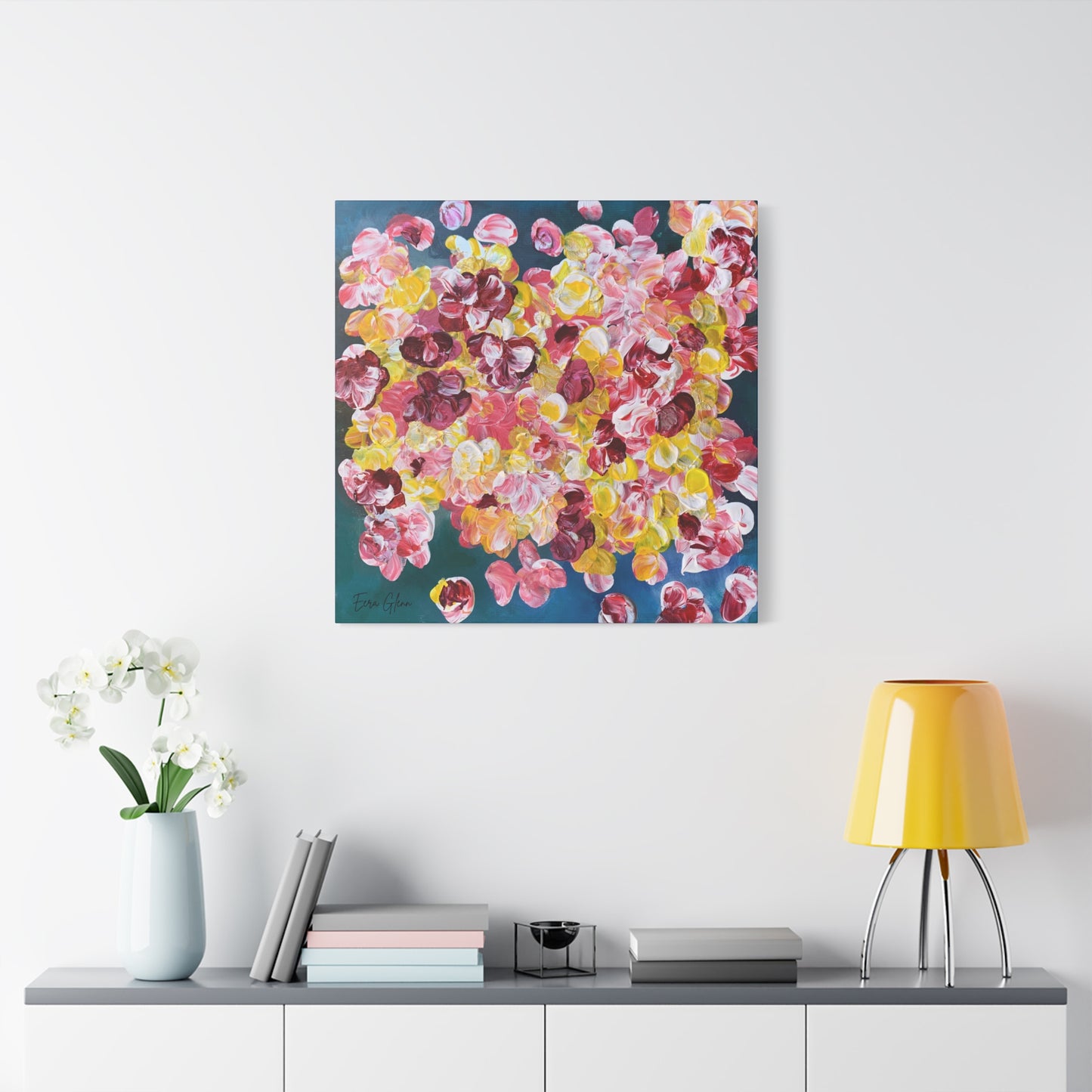 "Petals in the Water" Finger Painting - Floral Art Print Matte Canvas, Stretched, 1.25"
