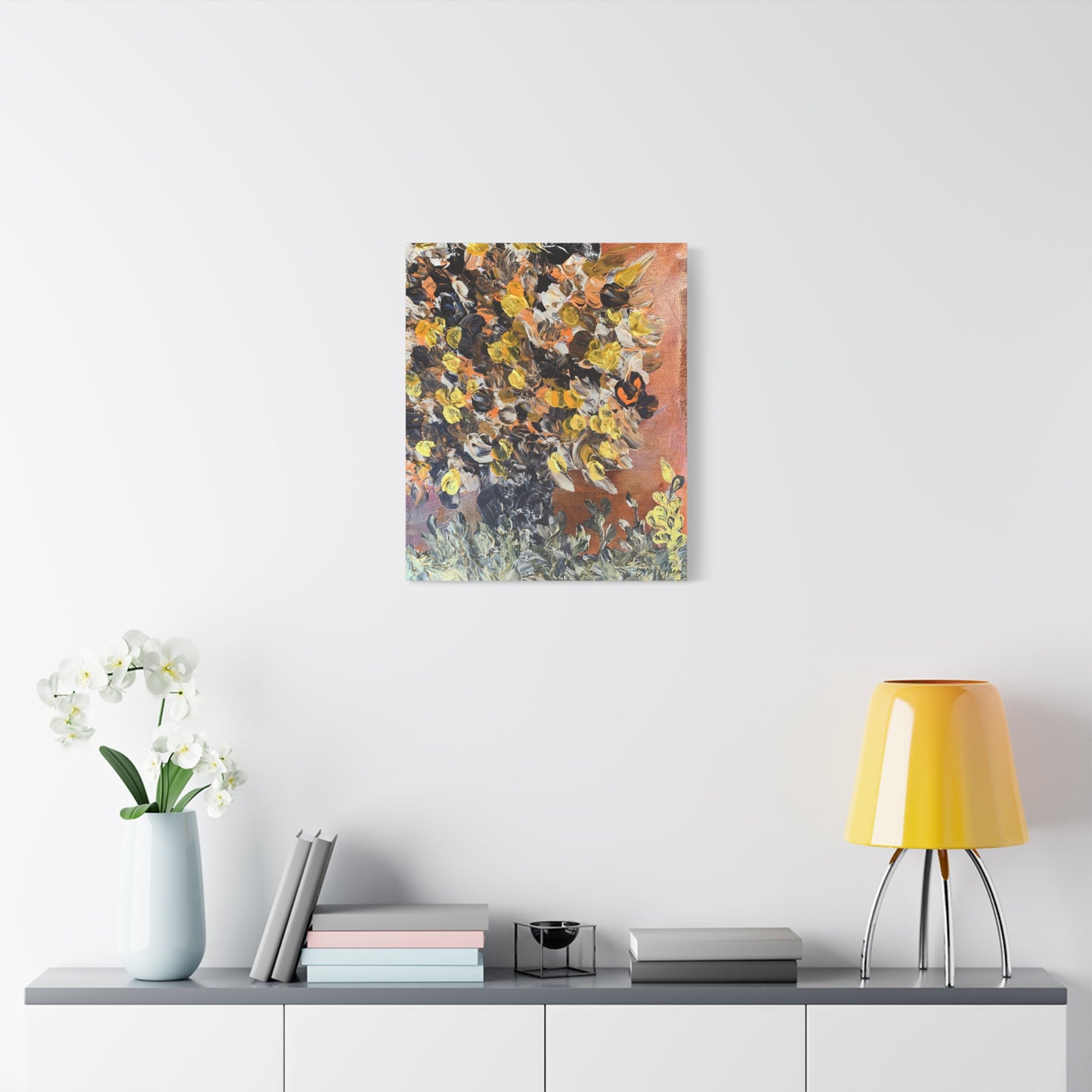"Blossoming Shrub" Finger Painting - Floral Art Print Matte Canvas, Stretched, 1.25"