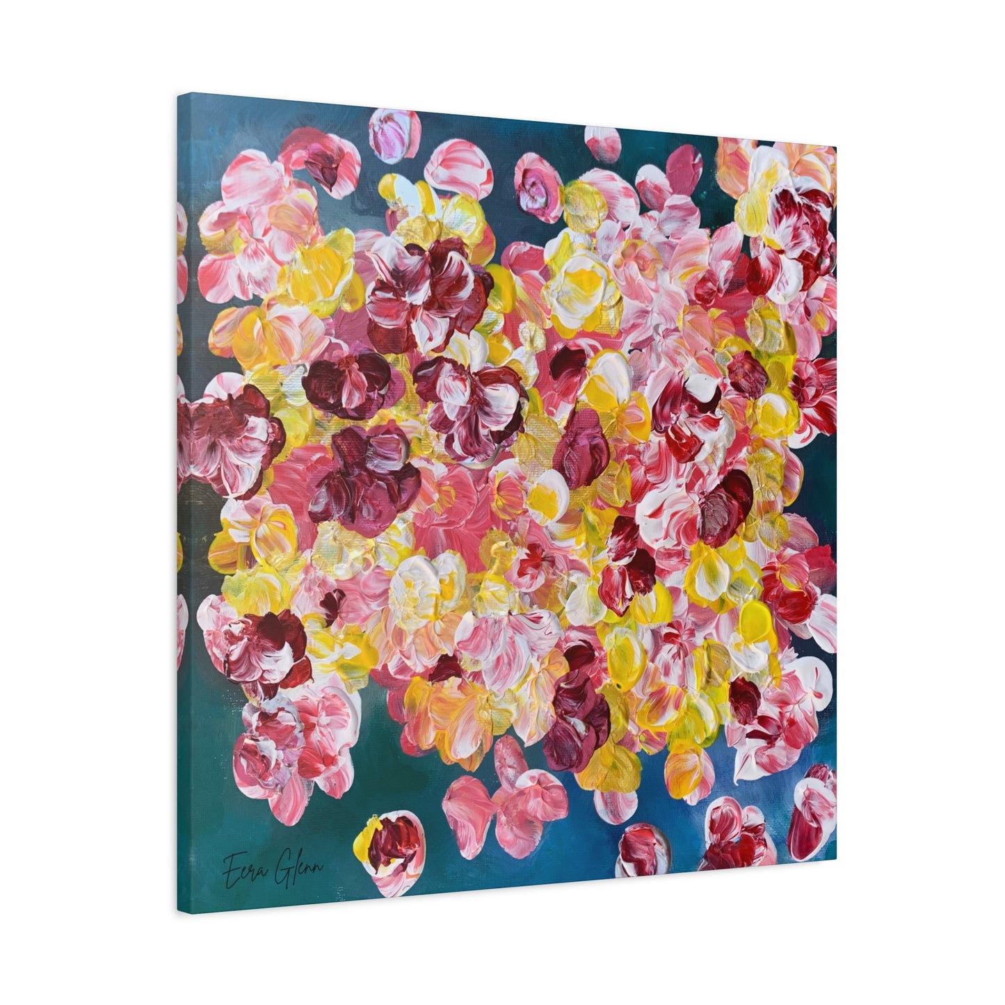 "Petals in the Water" Finger Painting - Floral Art Print Matte Canvas, Stretched, 1.25"