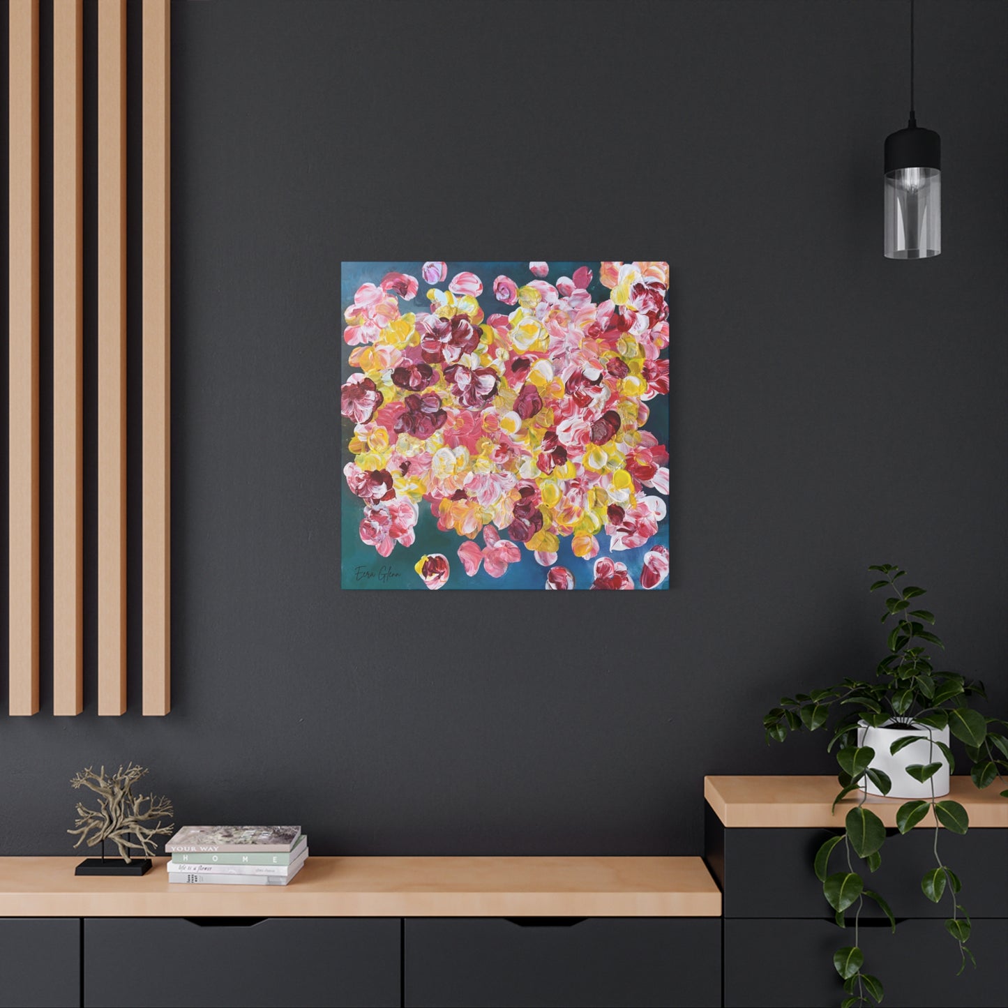 "Petals in the Water" Finger Painting - Floral Art Print Matte Canvas, Stretched, 1.25"