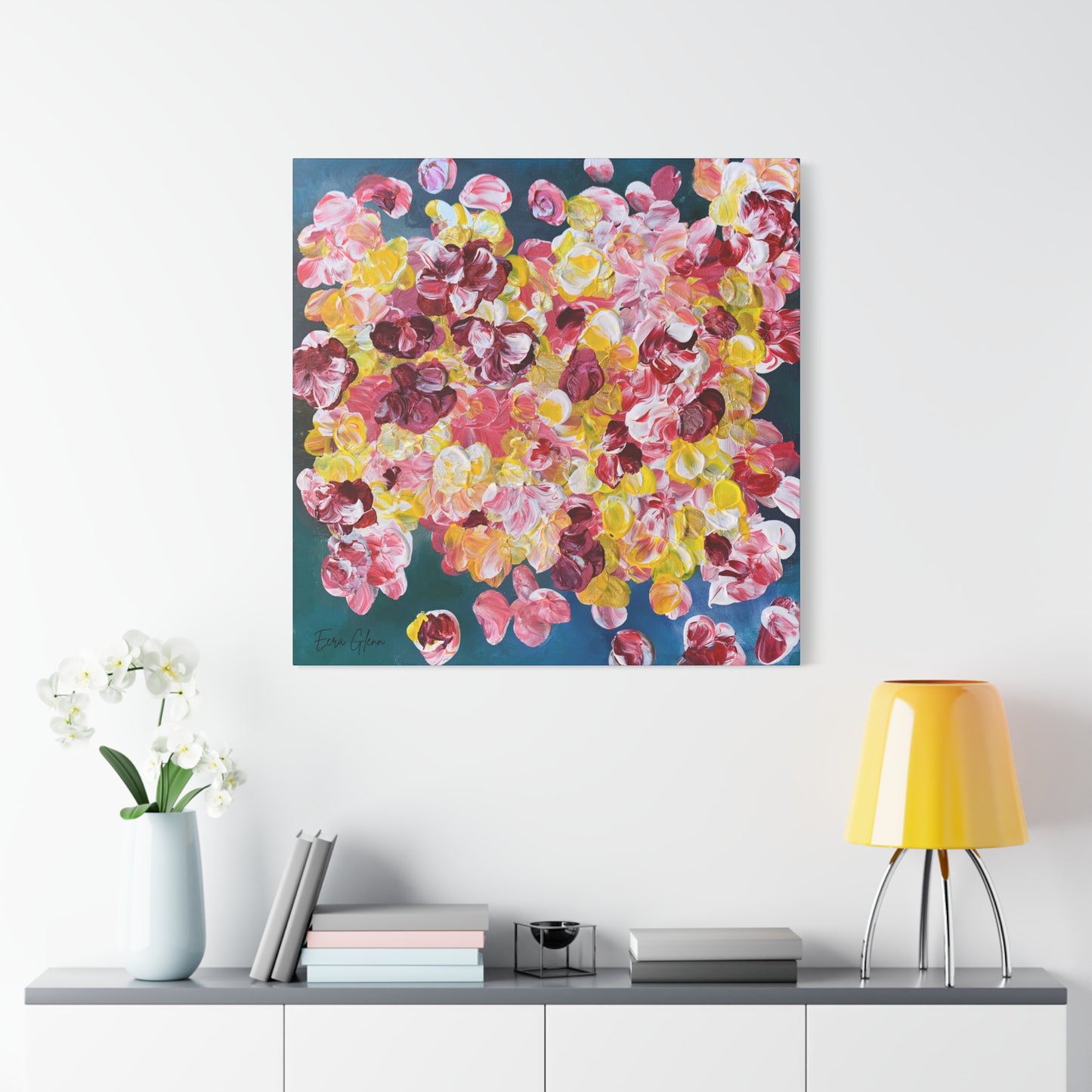 "Petals in the Water" Finger Painting - Floral Art Print Matte Canvas, Stretched, 1.25"