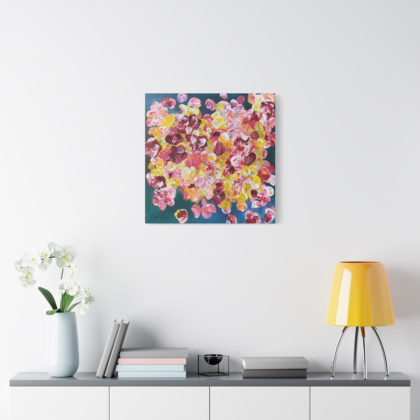 "Petals in the Water" Finger Painting - Floral Art Print Matte Canvas, Stretched, 1.25"