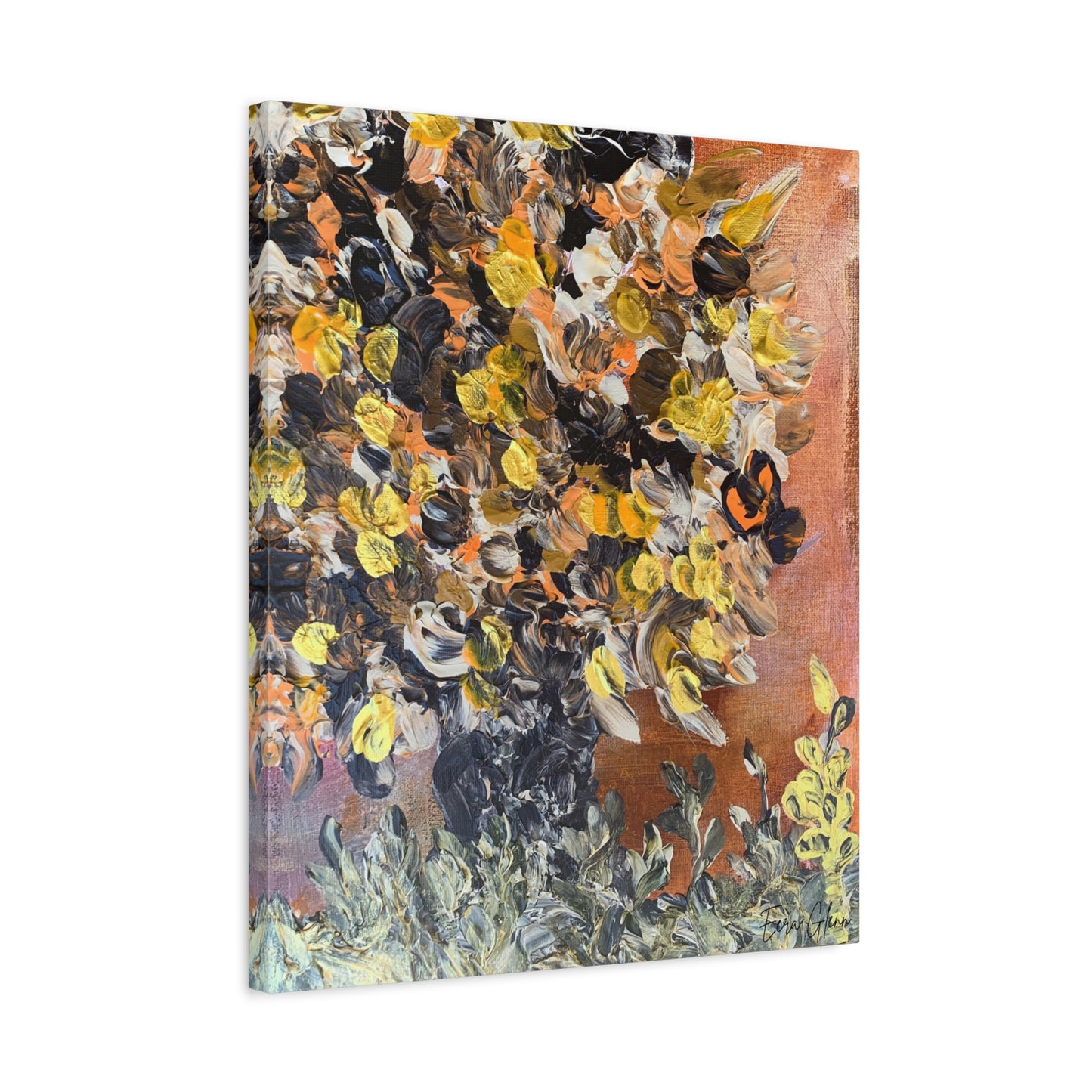 "Blossoming Shrub" Finger Painting - Floral Art Print Matte Canvas, Stretched, 1.25"