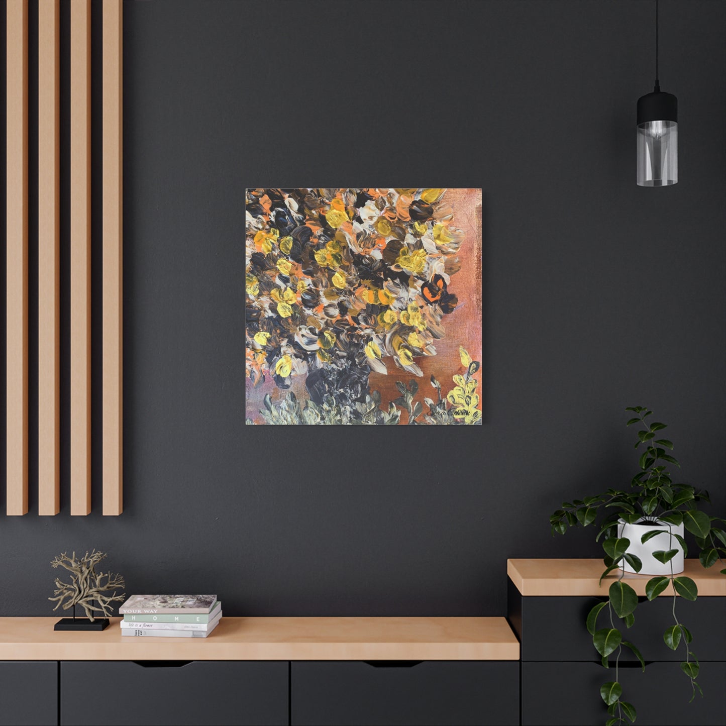 "Blossoming Shrub" Finger Painting - Floral Art Print Matte Canvas, Stretched, 1.25"